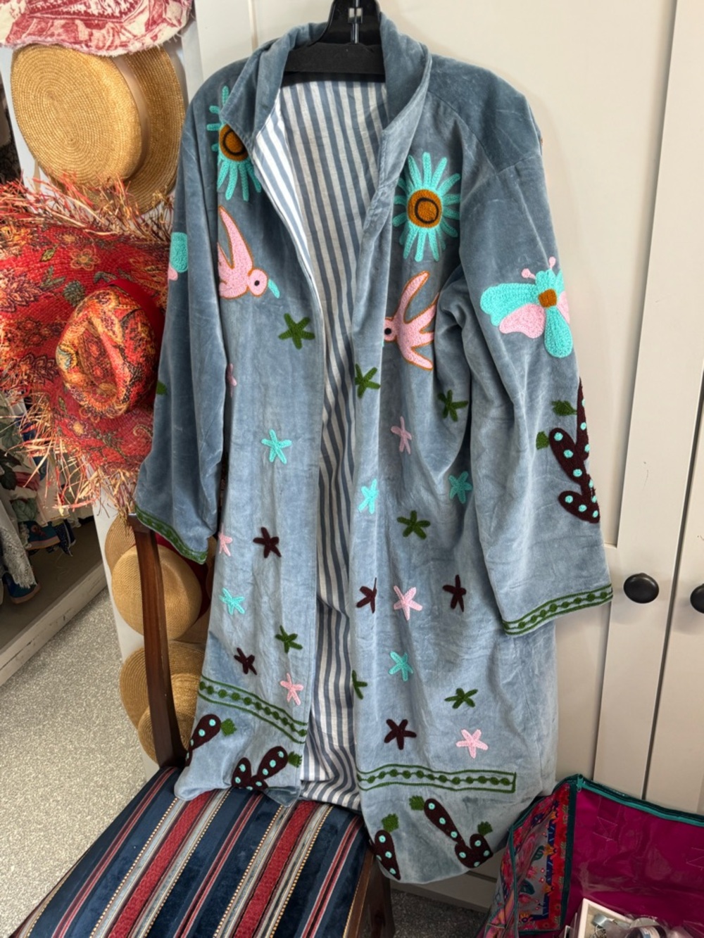 Suzani- Embroidered Floral Blue Women’s Coat - Picture 2 of 6